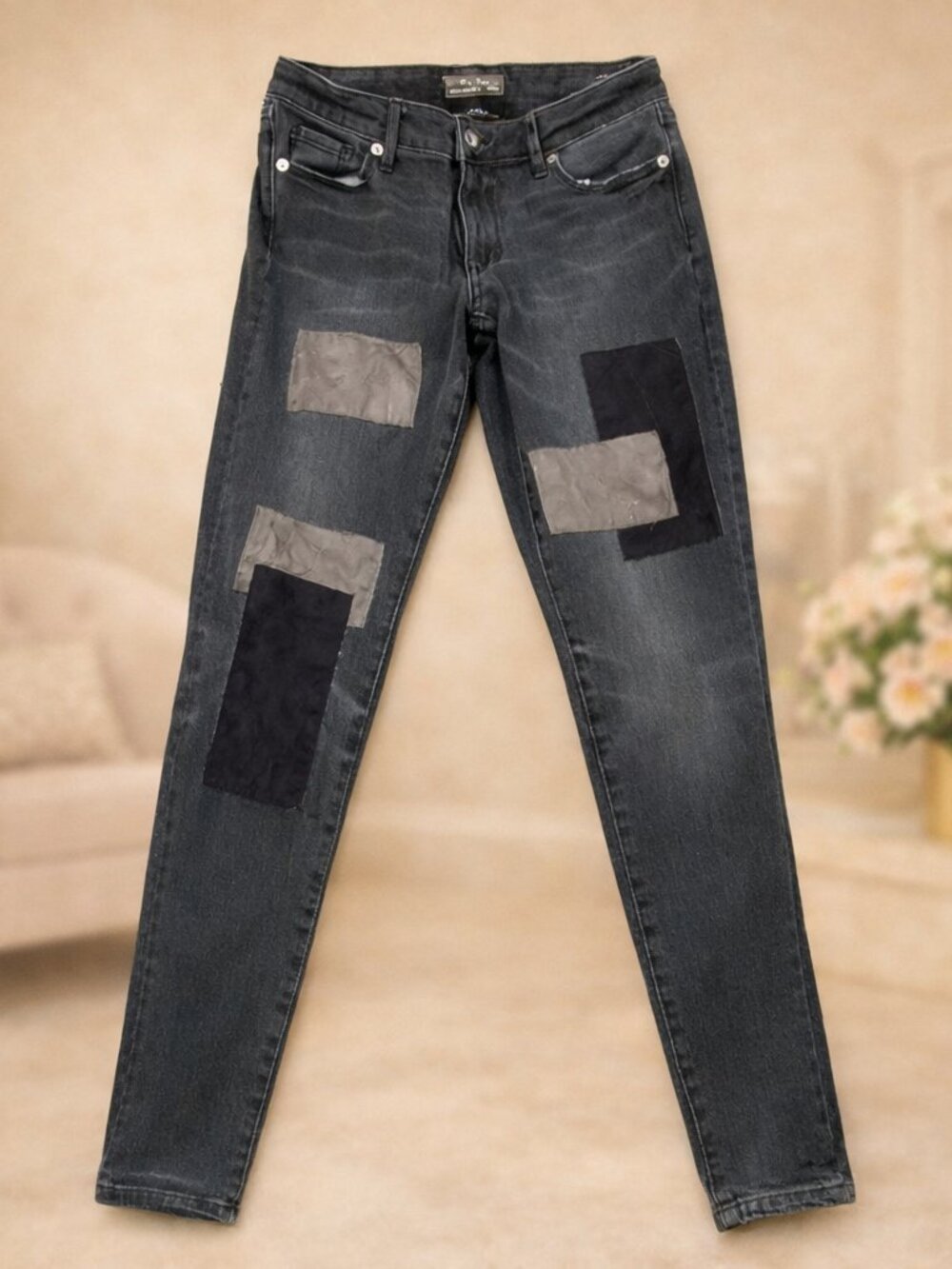 A & F Super Skinny Black Dark Gray Patchwork Y2K Grunge Streetwear Whimsigoth